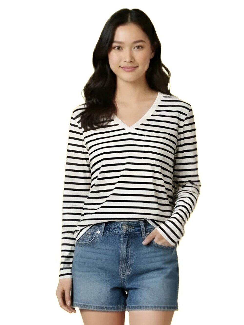 OLD NAVY Maternity Striped Double-Layer V-Neck Long-Sleeve Nursing Top Size L
